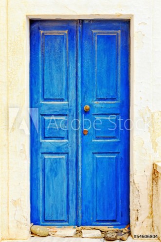 Picture of Blue traditional door in Pyrgos